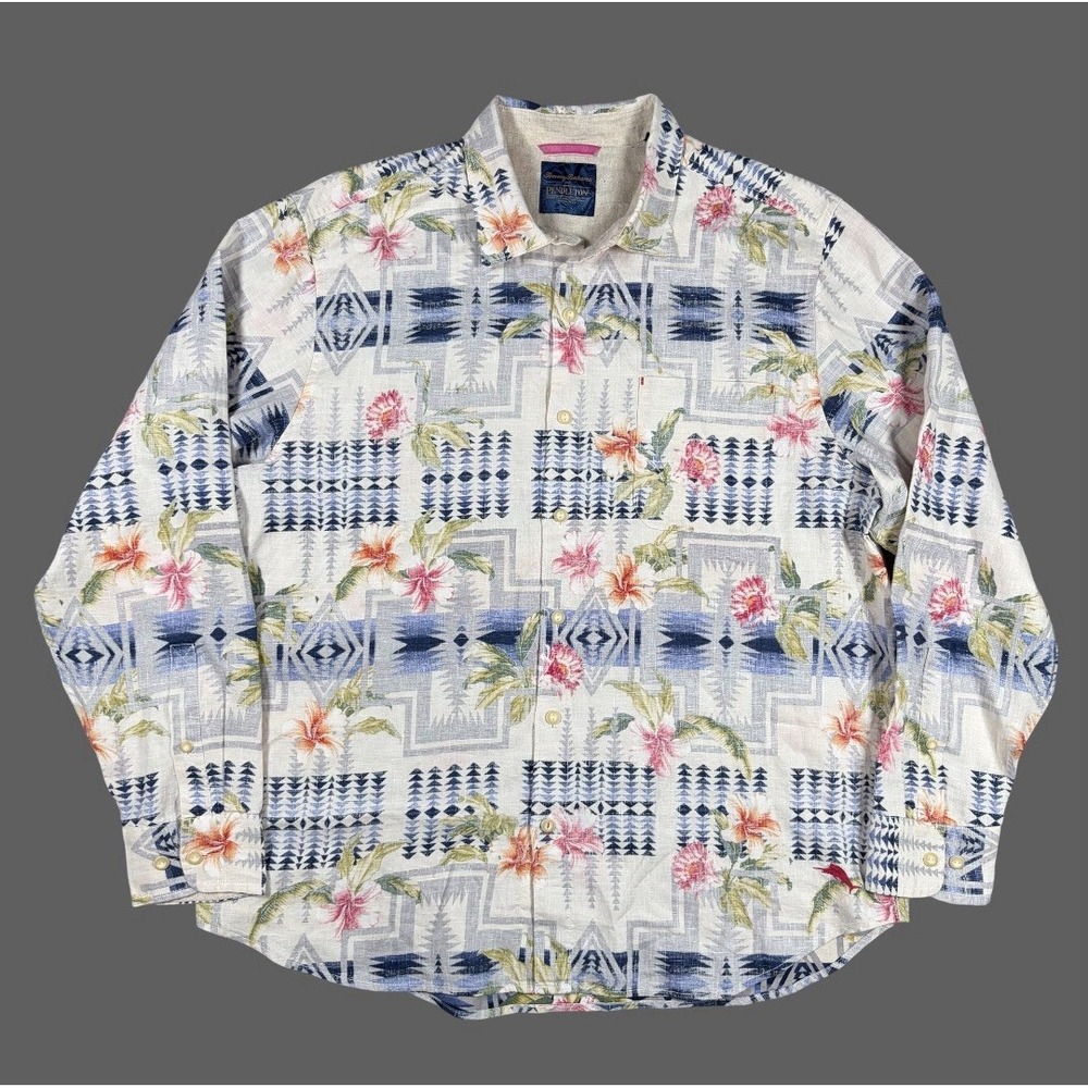 Tommy Bahama x Pendleton Shirt Mens XL Floral Linen Aztec Southwest Aloha Tribal